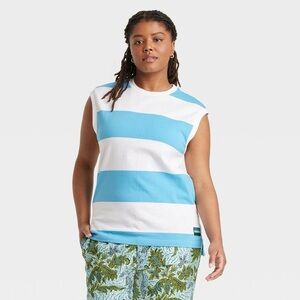 Houston White x Target Blue and White Stripe Sleeveless Rugby Top Size Large